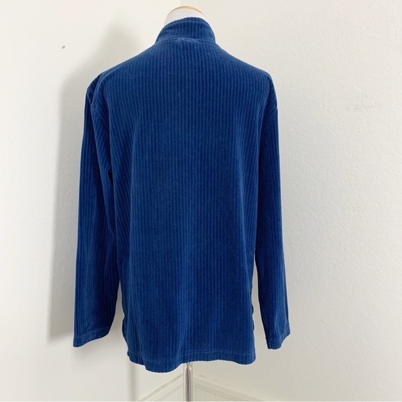 Vintage Ribbed Velour Blue 3/4 Zip Long Sleeve Shirt Sz S Mock Neck - Picture 5 of 17